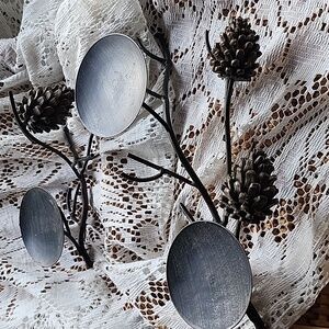 Set Of 2 Wrought Iron Pinecone Candleholder